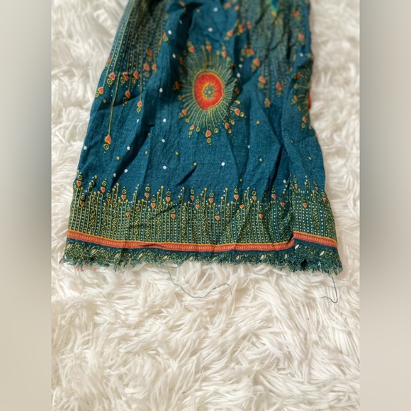 Majestic Peacock Boho Festival Hippie Indie Gypsy Harlem Palazzo Pants Green S M - Picture 9 of 14